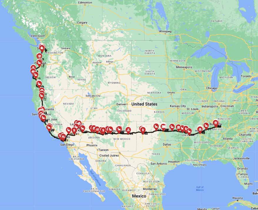 RV trip route planner Seattle to Nashville motorhome road trip